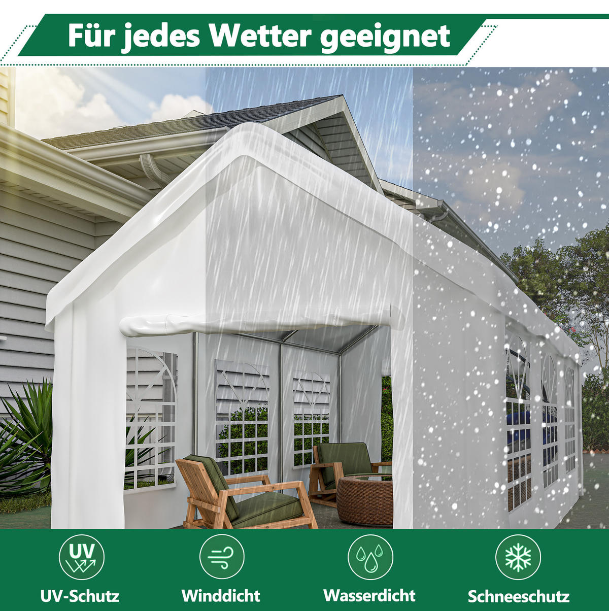 KLEINGARAGE aus PE Rattan, Eisen & wasserdichtem Stoff 3x6 m in Weiß - Weiß, Metall (299/283/598cm) - Modfu