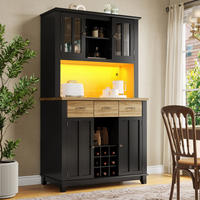 BUFFET aus MDF 106x40x179,5 cm Schwarz mit LED-Beleuchtung, Weinregal und Kippschutz - Schwarz, Holzwerkstoff (106/179.5/40cm) - Modfu