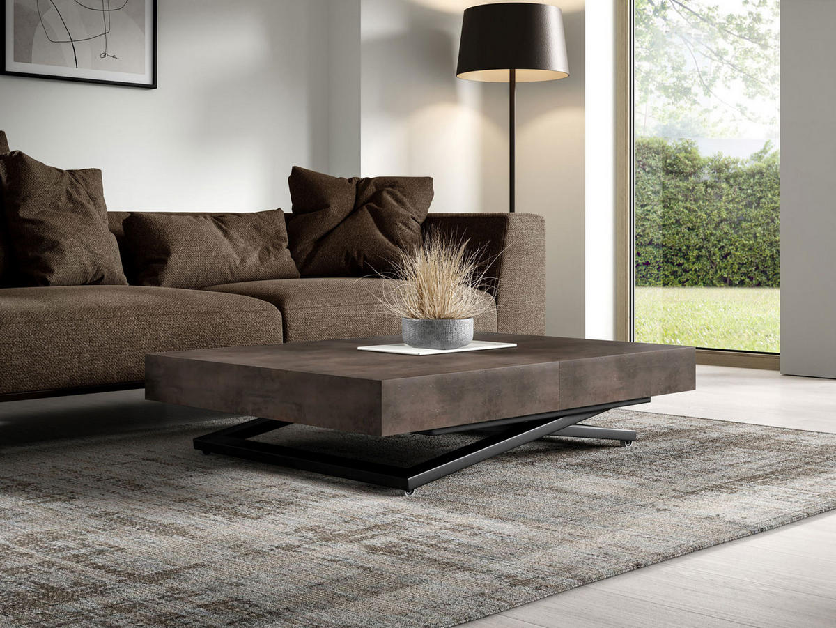 COUCH-/ESSTISCH Sanna X Chicago Concrete dunkelgrau 120 - 200 / 80 / 27 - 80cm - Dunkelgrau/Schwarz, Holz/Holzwerkstoff (80/120/27cm) - Feldmann-Wohnen