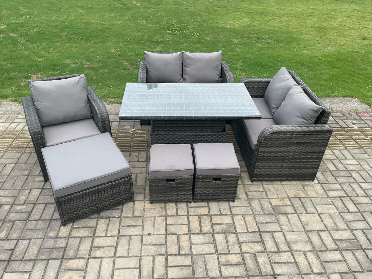 GARTENMÖBELSET Polyrattan 8-Sitzer - Dunkelgrau, Metall - Fimous