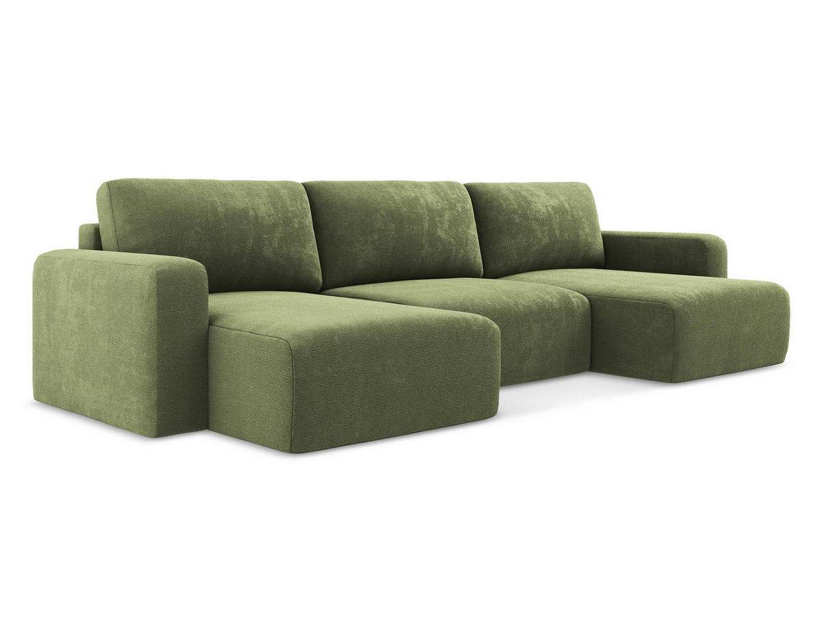 WOHNLANDSCHAFT Chenille Stoff Grün - Schwarz/Grau, Kunststoff/Textil (332/79/149cm) - Makamii