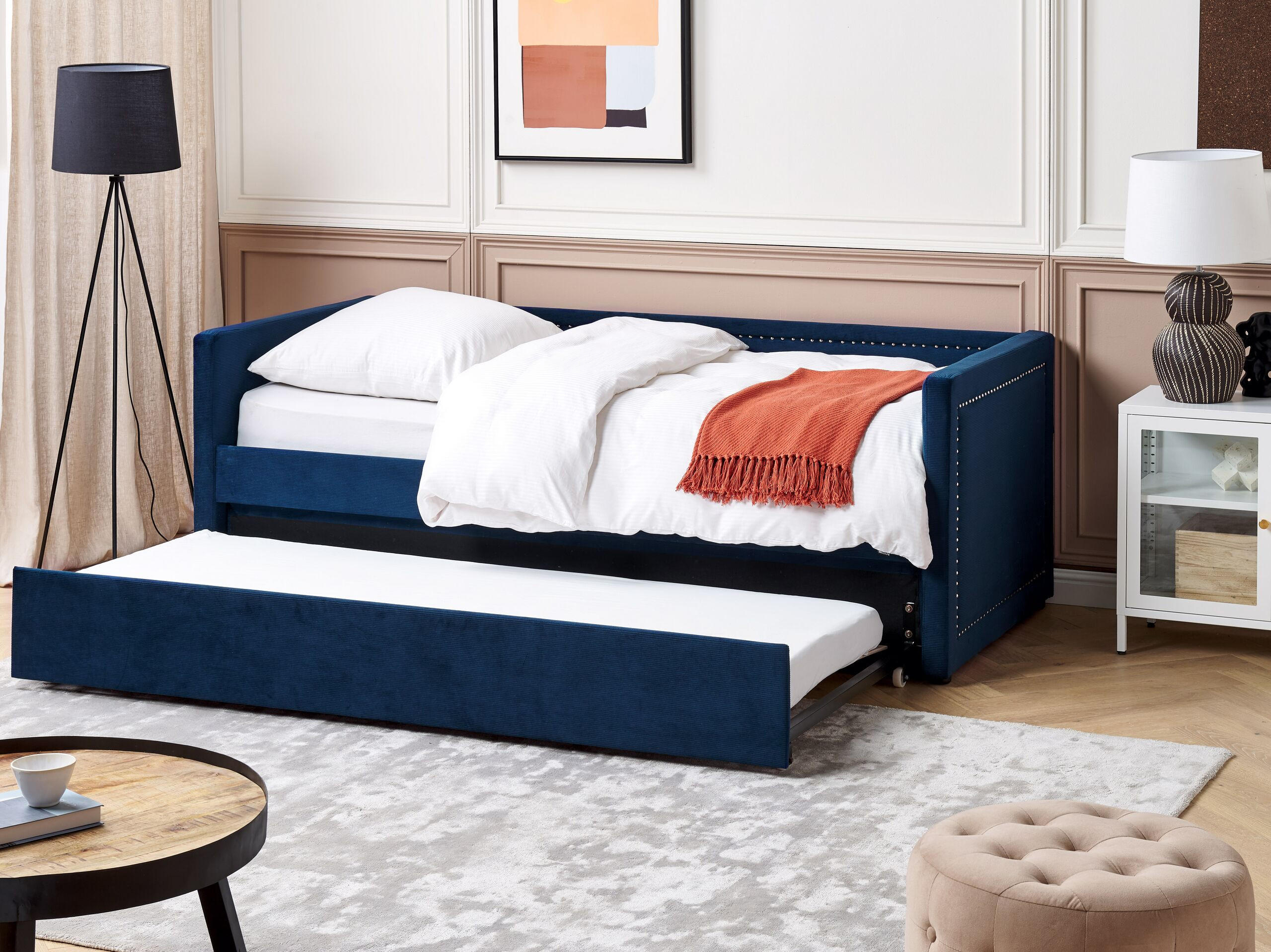 TAGESBETT 90/200cm Marineblau Mimizan - Blau, Naturmaterialen/Textil (90/200cm) - Beliani