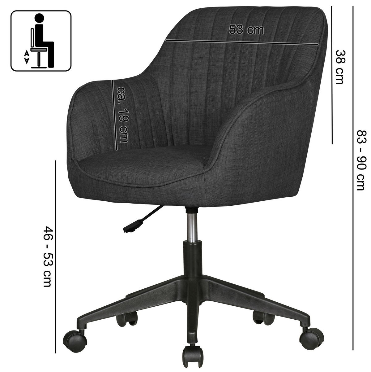 DREHSTUHL Anthrazit Stoff mit Armlehnen in Schalenform MARIA - Schwarz/Grau, Kunststoff/Textil (65/90/65cm) - KADIMA DESIGN