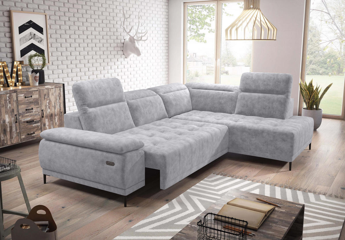 ECKSOFA FOCUS XL L-förmig Konfiguration freistehend RECHTS 352x204x98cm Silver - Silberfarben, Holz/Textil (352/204cm) - DomoHome