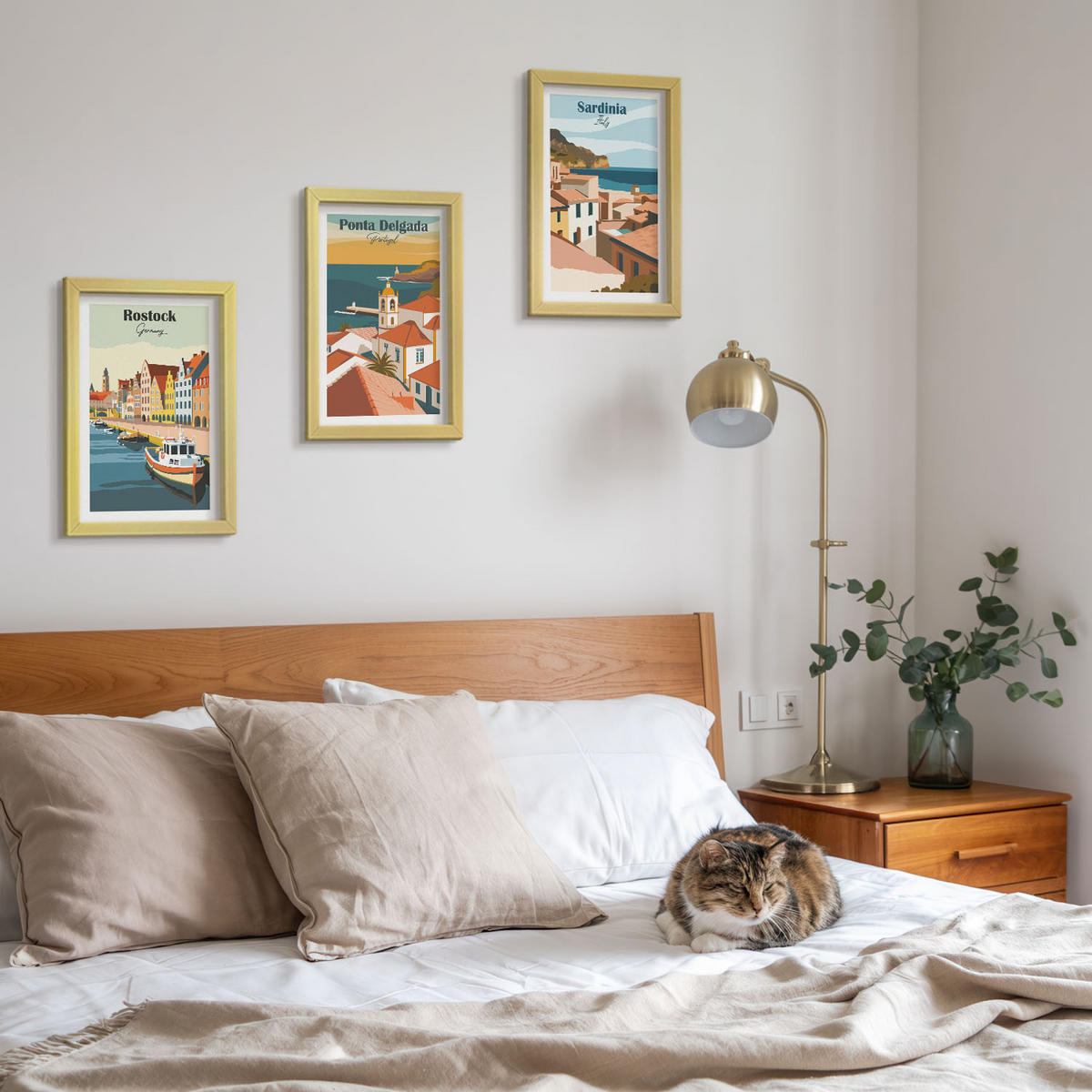WANDBILDER 3er Set - 20x30 cm Goldrahmen - Ansichten europäischer Küstenstädte - Goldfarben, Kunststoff (20/30cm) - ArtPrintCave