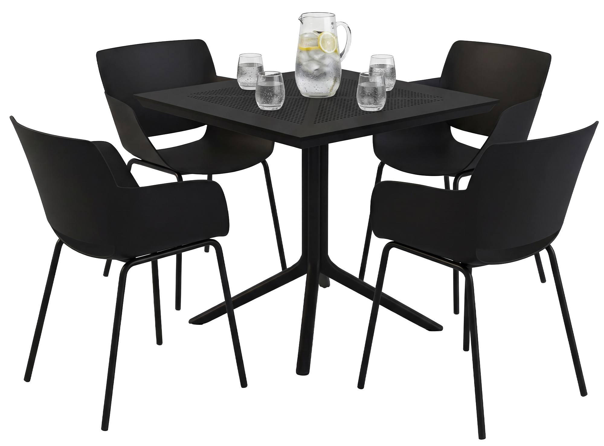 GARTENMÖBEL-SET Hanna 4 Stühle 196x80x80cm Kunststoff Schwarz Balkonset - Schwarz, Kunststoff - DELUKE