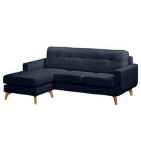 ECKSOFA mit Longchair - Strukturstoff - Dunkelblau, Textil (208/150cm) - home24