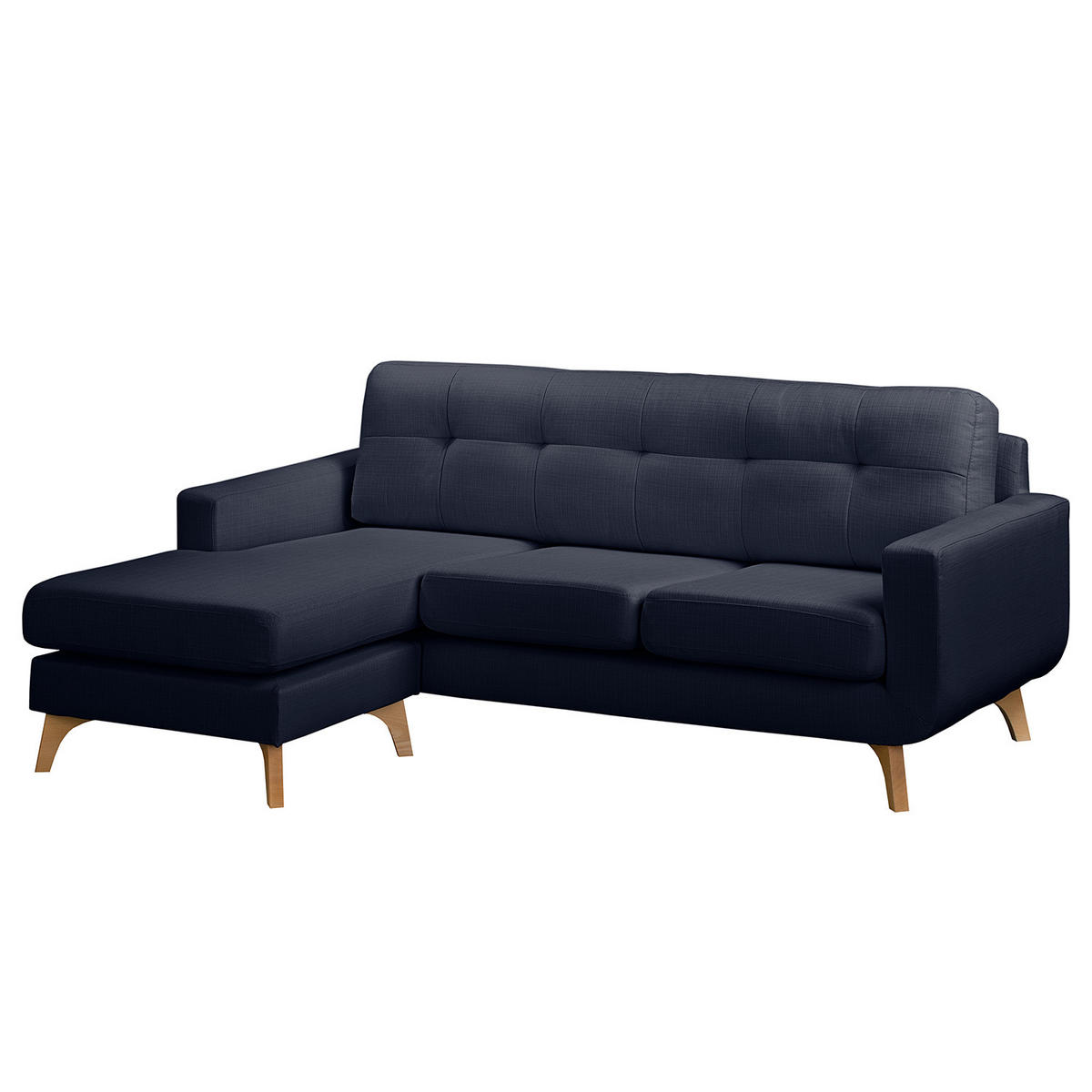 ECKSOFA mit Longchair - Strukturstoff - Dunkelblau, Textil (208/150cm) - home24