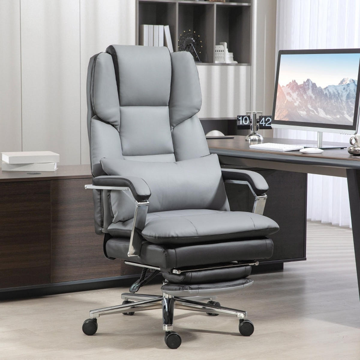 BÜROSTUHL ergonomisch verstellbar 63 x 71 x 123-129 cm Kunstleder Gray - Grau, Kunststoff (71/129/63cm) - Meubliv