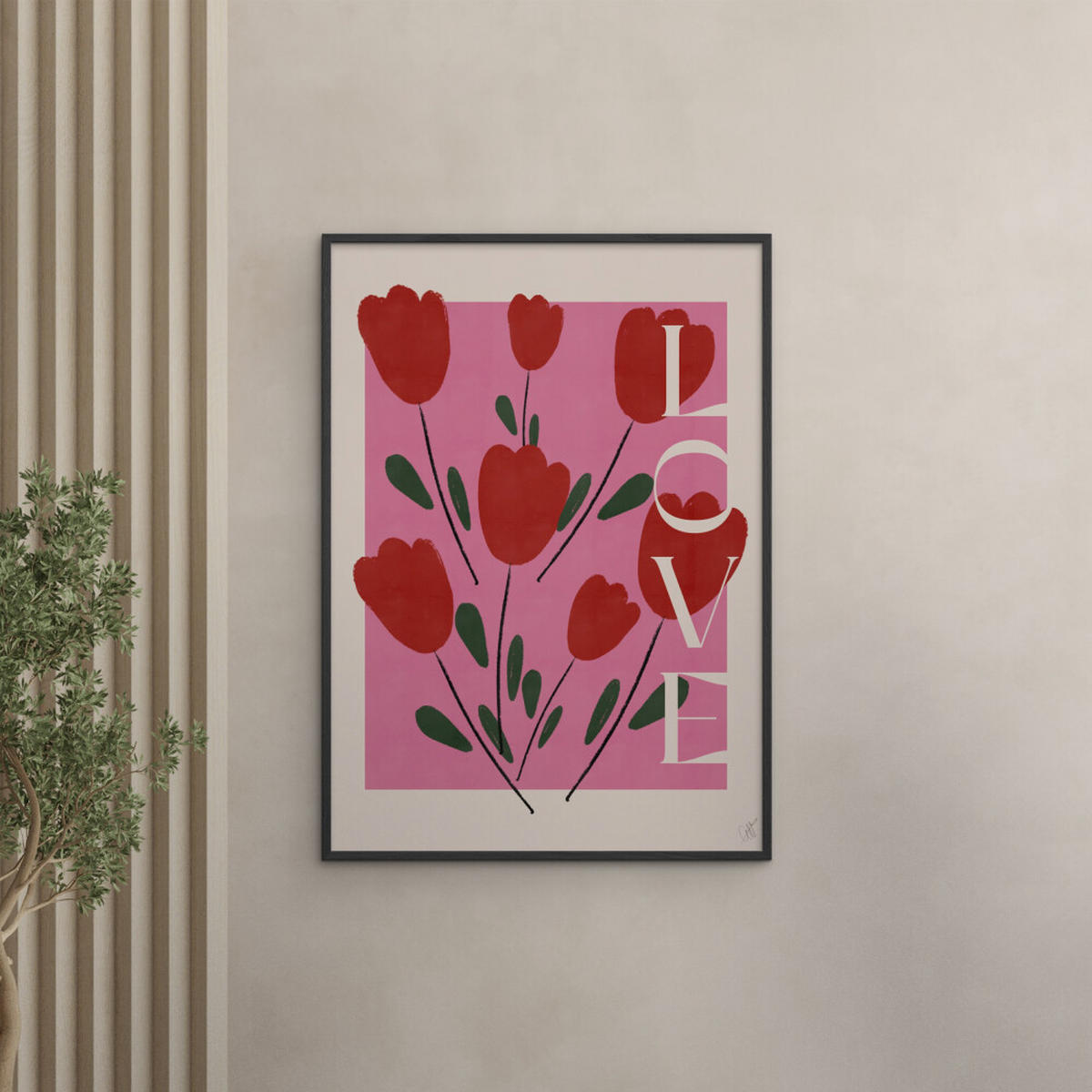 POSTER mit Rahmen Affordable Art Prints x Anne-Marie Volfova - Tulips - Rot/Schwarz, Holz/Papier (30/40cm) - Poster&Frame