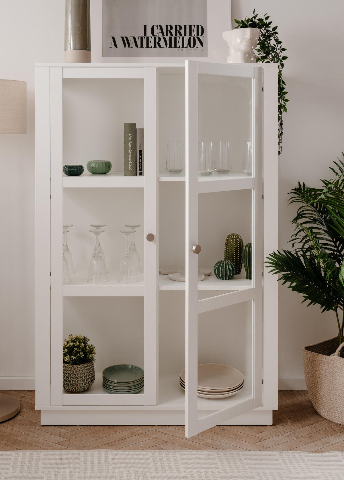 VITRINE weiß, 100 x 150 cm, Highboard mit 6 Fächern - Alufarben/Schwarz, Glas/Holzwerkstoff (56/150/40cm) - Furn.Design