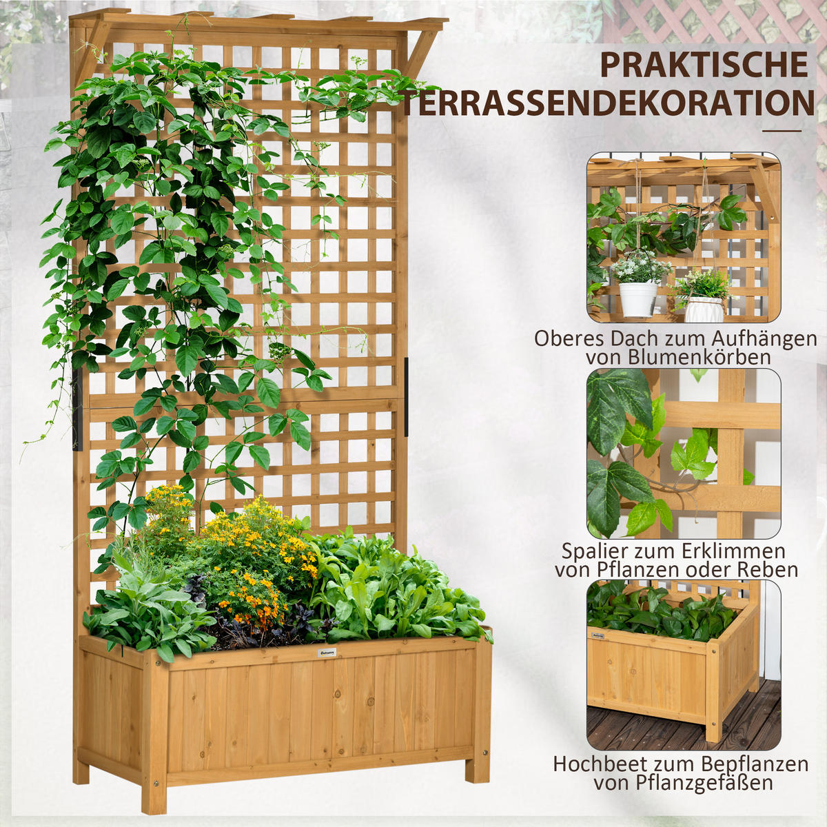 HOCHBEET 90x45x183 cm Holz Spalier - Gelb, Holz (90/183/45cm) - Fortuna Lai