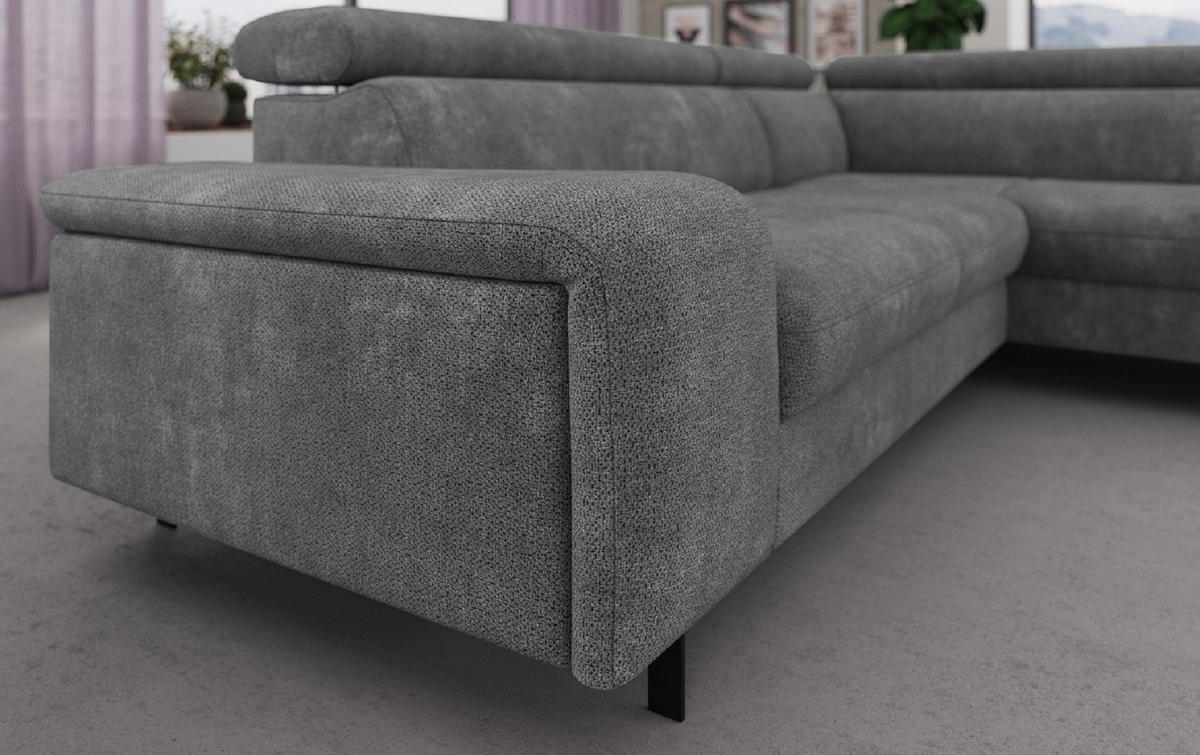 ECKSOFA mit Schlaffunktion und Bettkasten - Dunkelgrau/Schwarz, Kunststoff/Textil (215/262cm) - Cotta