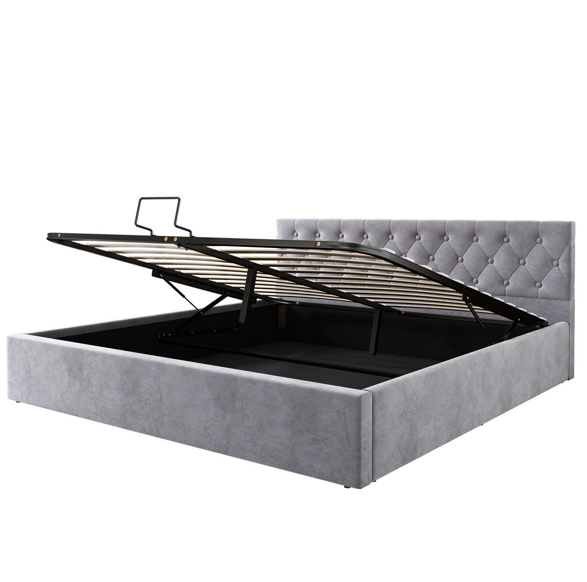 POLSTERBETT mit Stauraum 180x200 cm Samt Grau - Grau, Metall (180/200cm) - Meubliv
