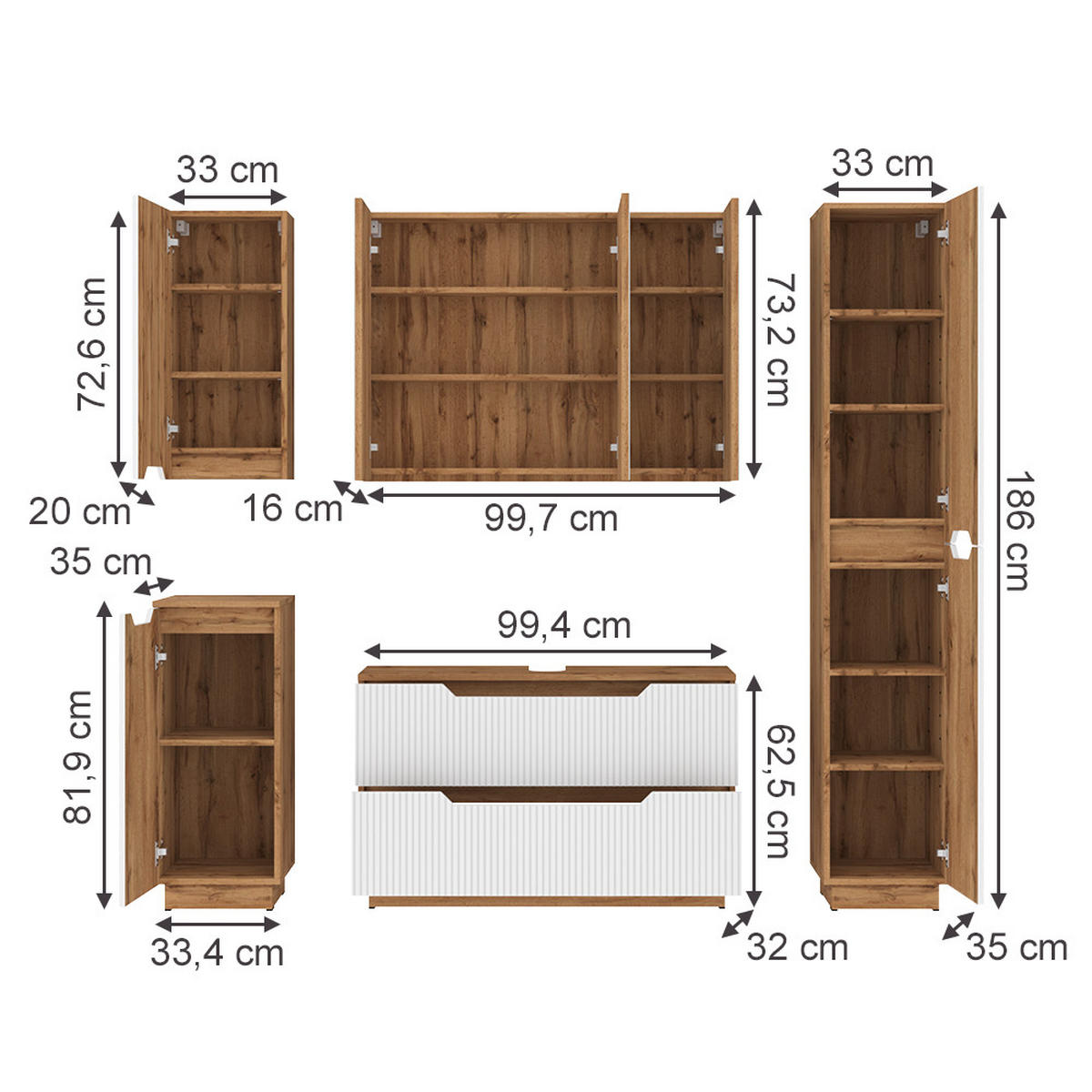 KOUPELNOVÝ NÁBYTEK Lotta Dub/bílý pruhovaný - bílá, kompozitní dřevo (99.4/62.5/32cm) - Vicco