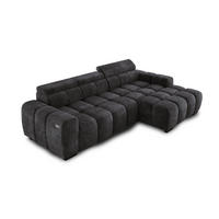 ECKSOFA OMBO 285x168x77/97 cm, Rechts, Schlaffunktion, elektr. Sitz, Kopfstützen, hydrophober EDEN-Stoff – Schwarz - Schwarz, Holz/Textil (285/168cm) - DomoHome