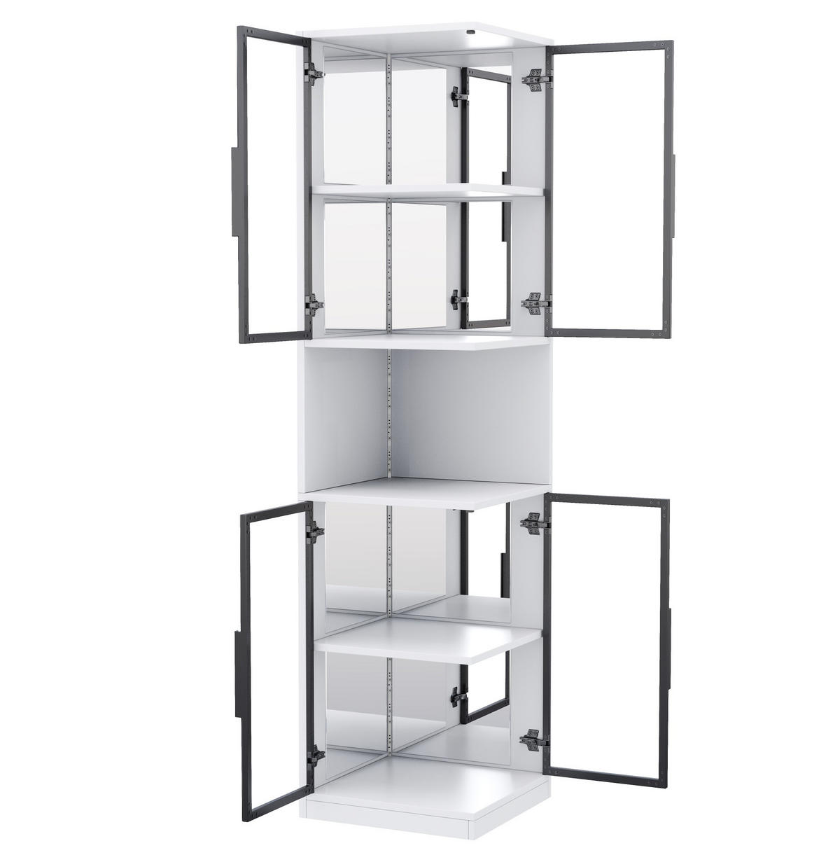 HIGHBOARD 42/44/205 cm in Weiß mit LED-Beleuchtung und Glastüren - Weiß, Holzwerkstoff (42/205/44cm) - Flora Grace