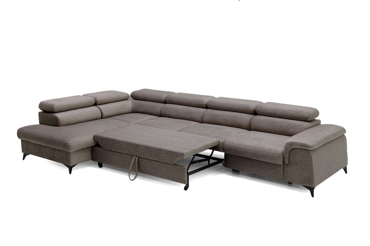 ECKSOFA Plaza Maxi Braun mit Schlaffunktion und Bettkasten 6x verstellbare Kopfstützen - Braun, Textil (350/203cm) - Muffo