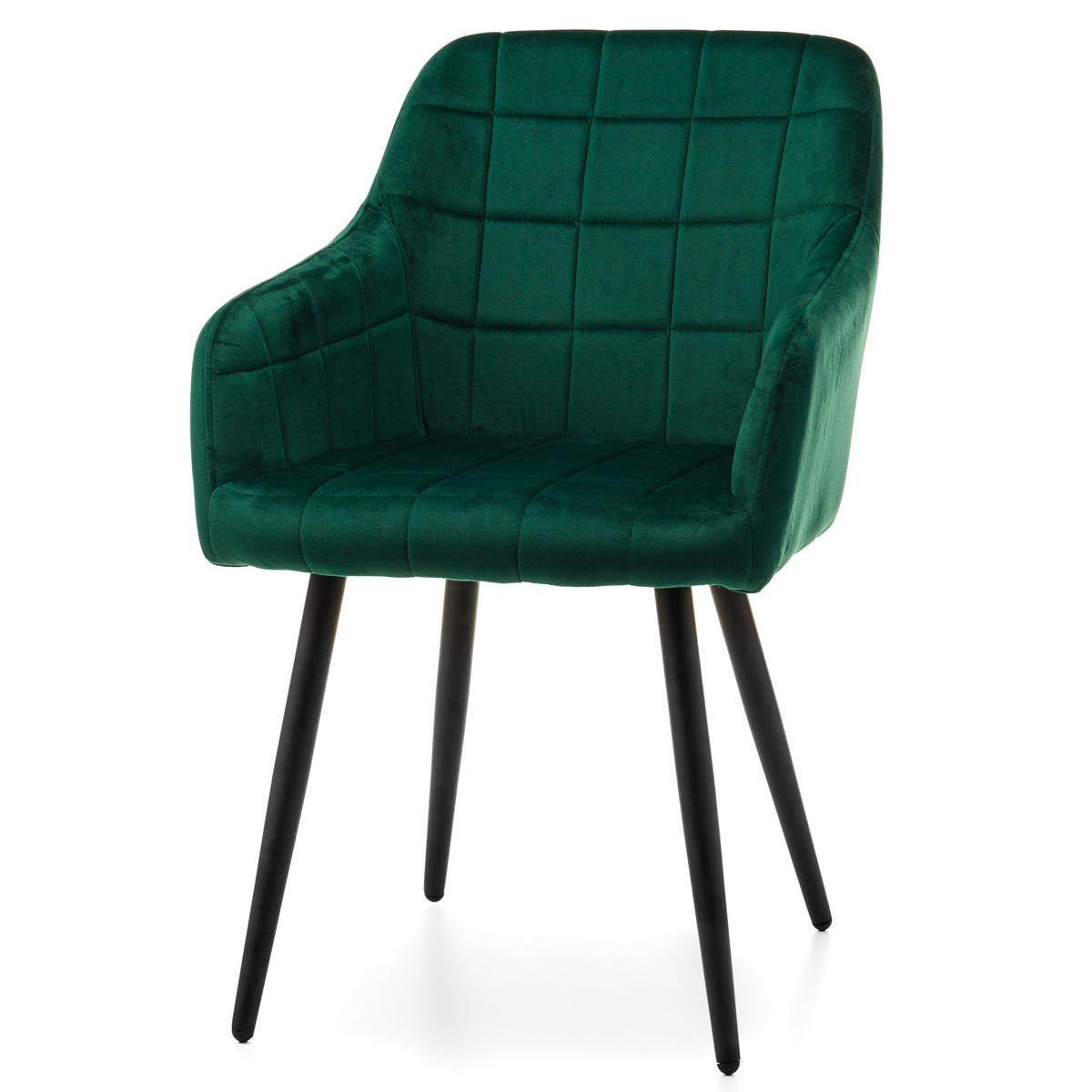 STUHL ORTE gepolstert mit Steppung - grün - Samt Velours - Schwarz/Grün, Textil/Metall (56/85/62cm) - NEW HOME