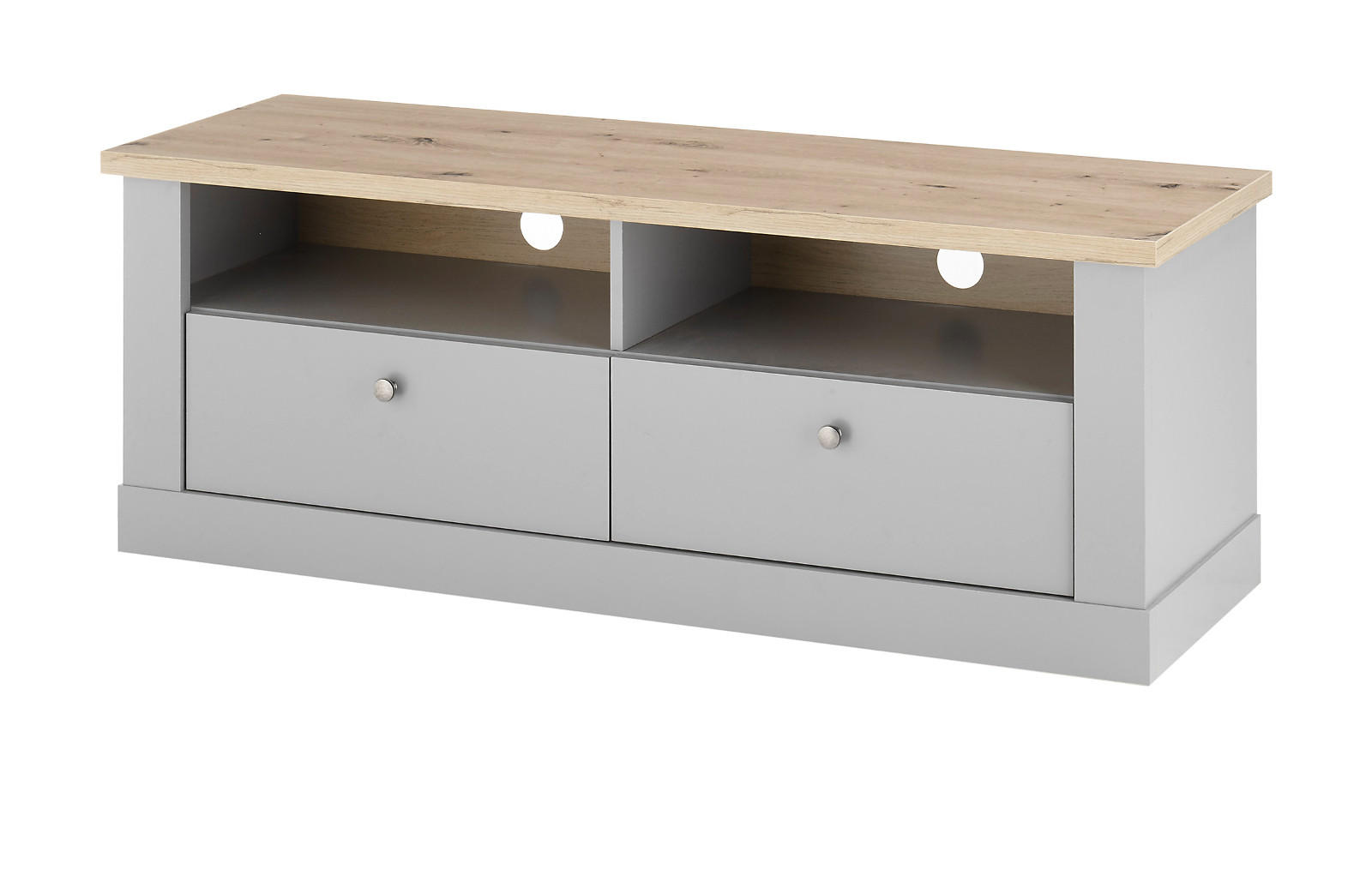 TV-LOWBOARD grau, Artisan Eiche Landhaus 132 cm, TV Unterteil mit Schubladen - Silberfarben/Eiche Artisan, Holzwerkstoff/Metall (132/48/44cm) - Furn.Design