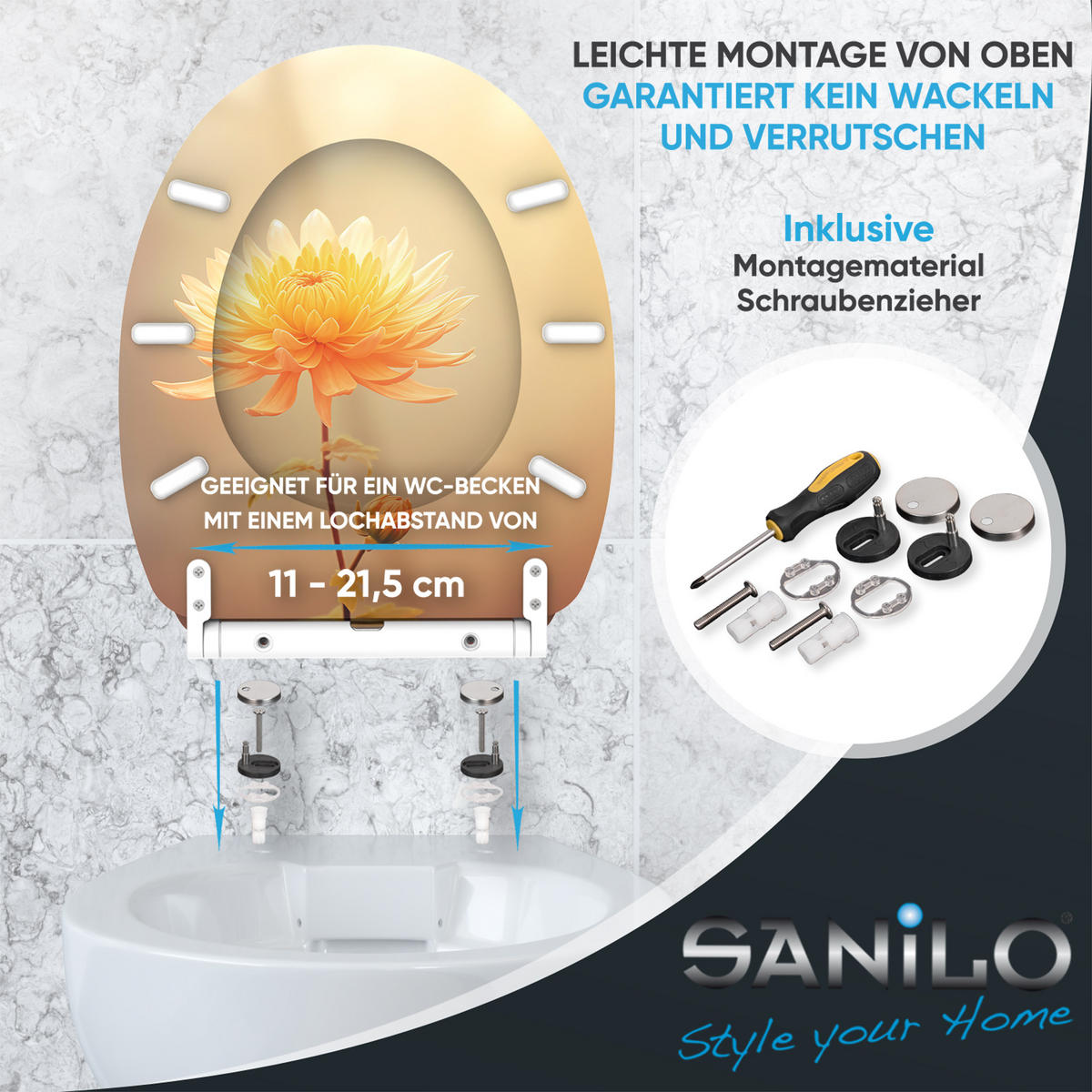 WC-SITZ mit Absenkautomatik & Top Fix Mum - Orange, Holzwerkstoff (37.7/5.5/48cm) - Sanilo