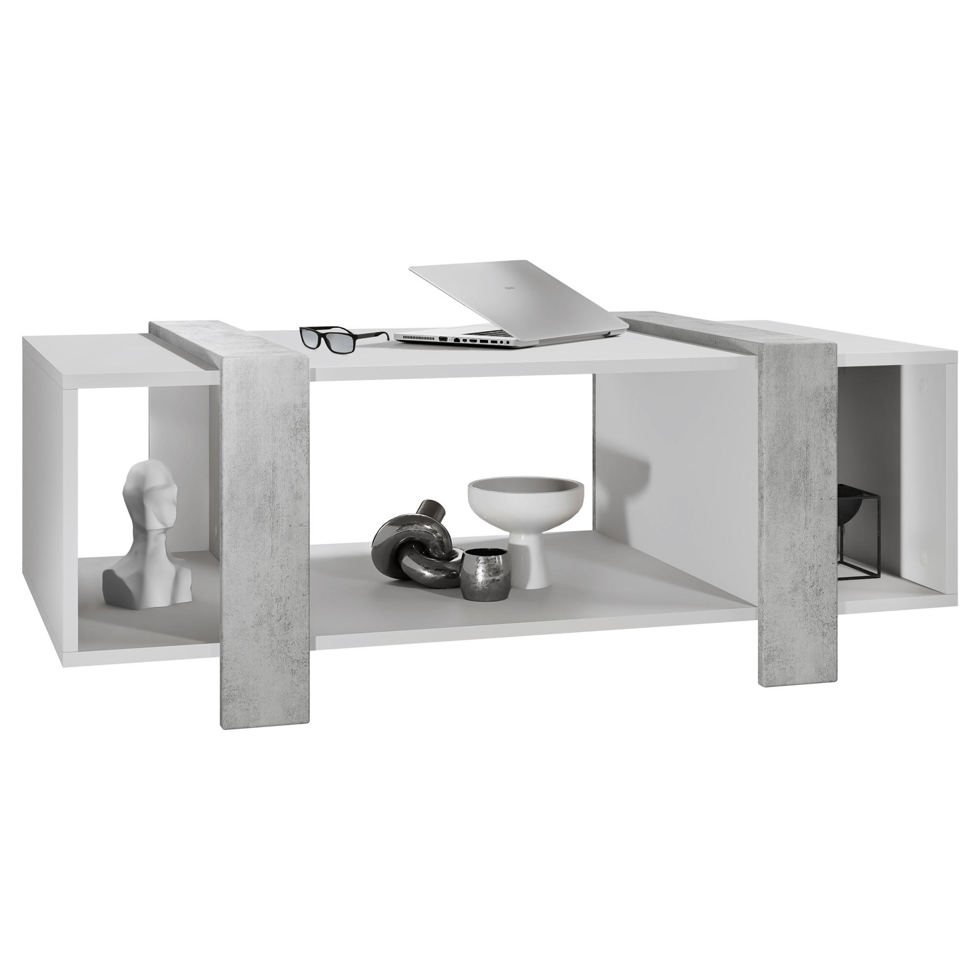 COUCHTISCH Ida Blenden in Beton Oxid Optik - Hellgrau, Holzwerkstoff (56.5/110.5/42cm) - Vladon