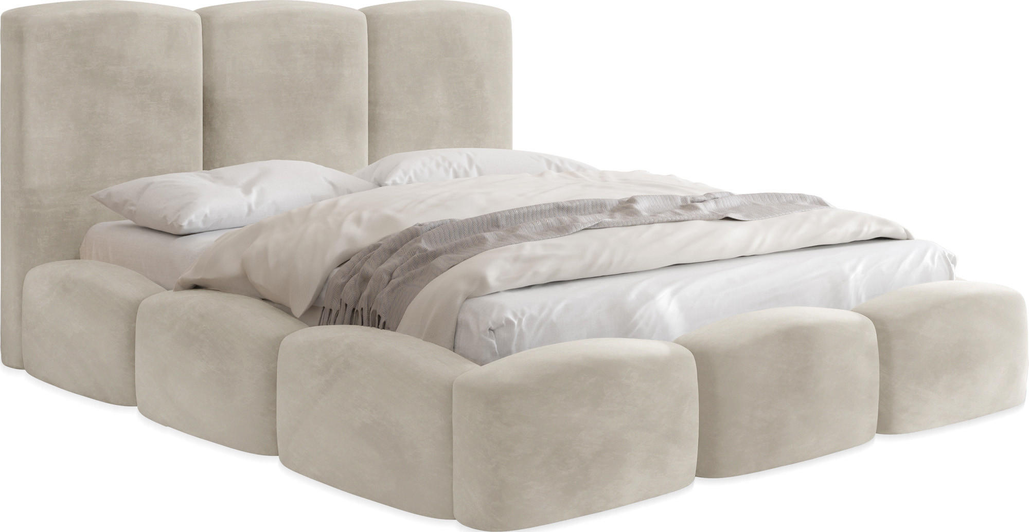 POLSTERBETT Harmony mit Bettkasten, Beige Samt 160x200 cm - Birkefarben/Beige, Holz/Holzwerkstoff (160/200cm) - WFL GROUP