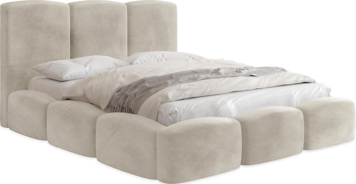 POLSTERBETT Harmony mit Bettkasten, Beige Samt 160x200 cm - Birkefarben/Beige, Holz/Holzwerkstoff (160/200cm) - WFL GROUP