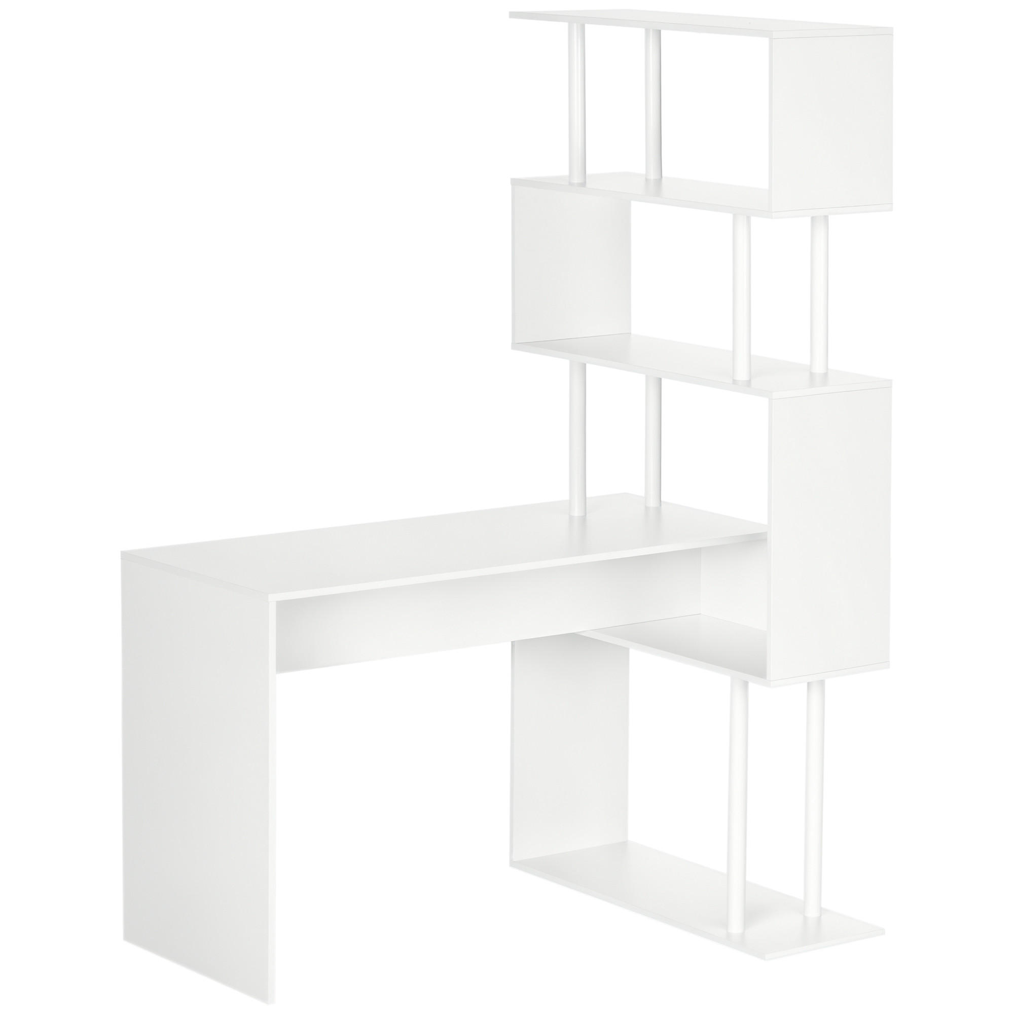 ECKSCHREIBTISCH Weiß in L-Form mit 4-stufigem Regal 120/80/176 cm - Weiß, Holzwerkstoff (80/120/176cm) - PANGIVO