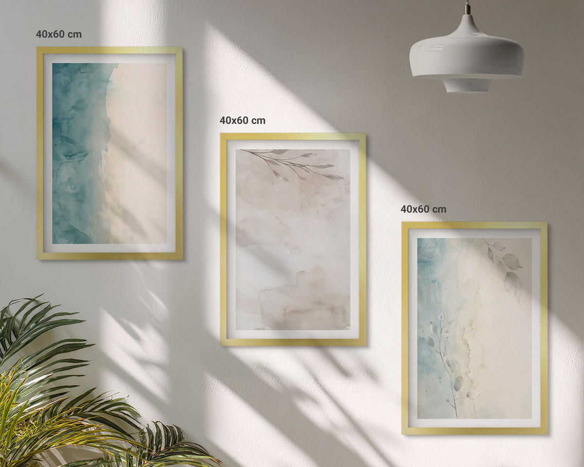 BILDER SET 3er Set - 40x60 cm Goldrahmen - Feine Aquarelltexturen - Goldfarben, Kunststoff (40/60cm) - TULUP