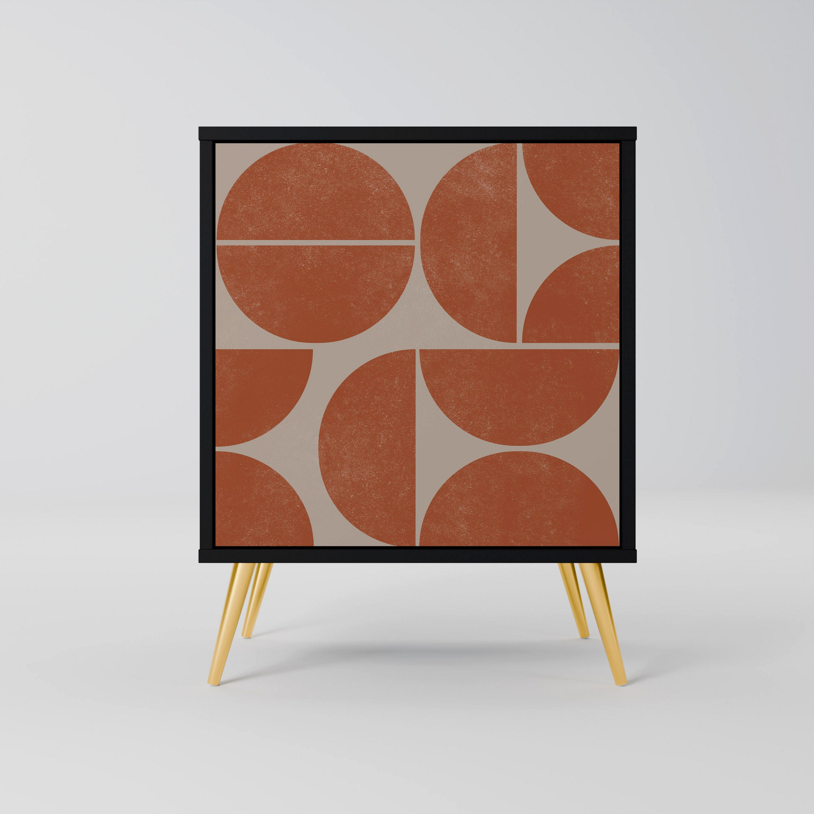SIDEBOARD REPETITION COMPULSION, Schwarz, 57,5x42x75,5 cm, Goldfarbene Metallfüße - Goldfarben/Multicolor, Holzwerkstoff/Metall (57.5/75.5/42cm) - SpaceRebels