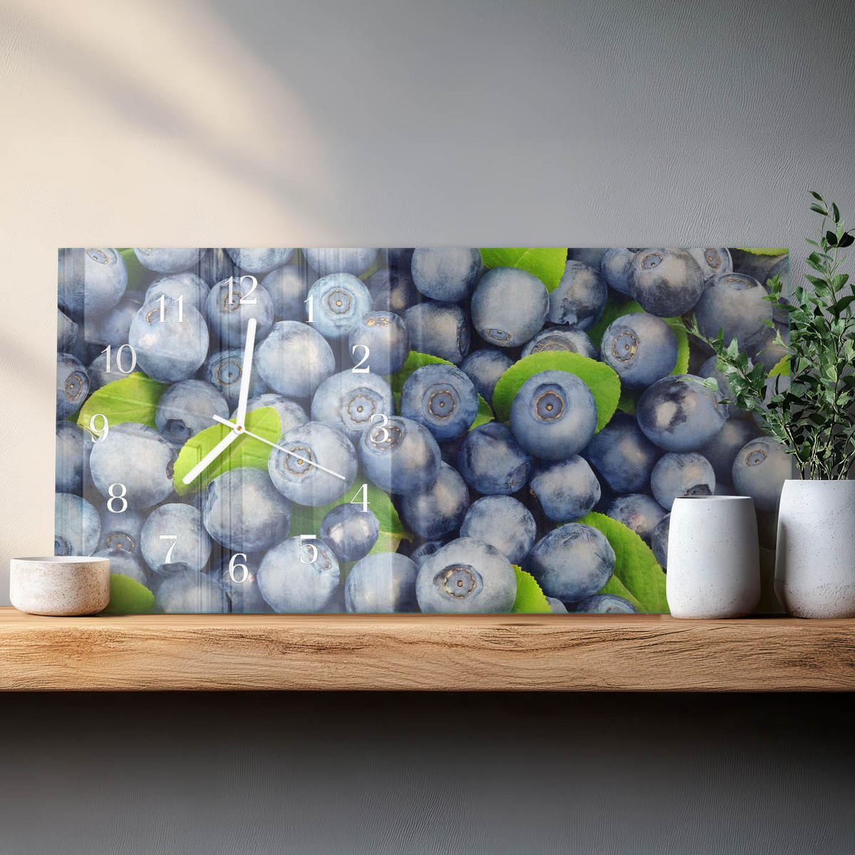 WANDUHR 60x30 cm - Blume - Blau, Glas (60/30/0.4cm) - TULUP