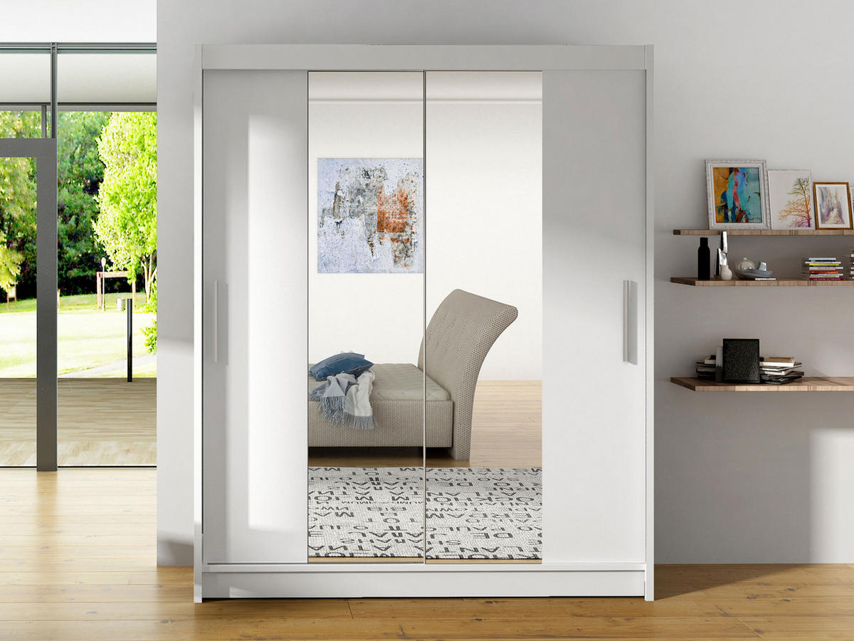 SCHWEBETÜRENSCHRANK Westa II - Silberfarben/Weiß, Holzwerkstoff/Metall (150/200/58cm) - MIRJAN24