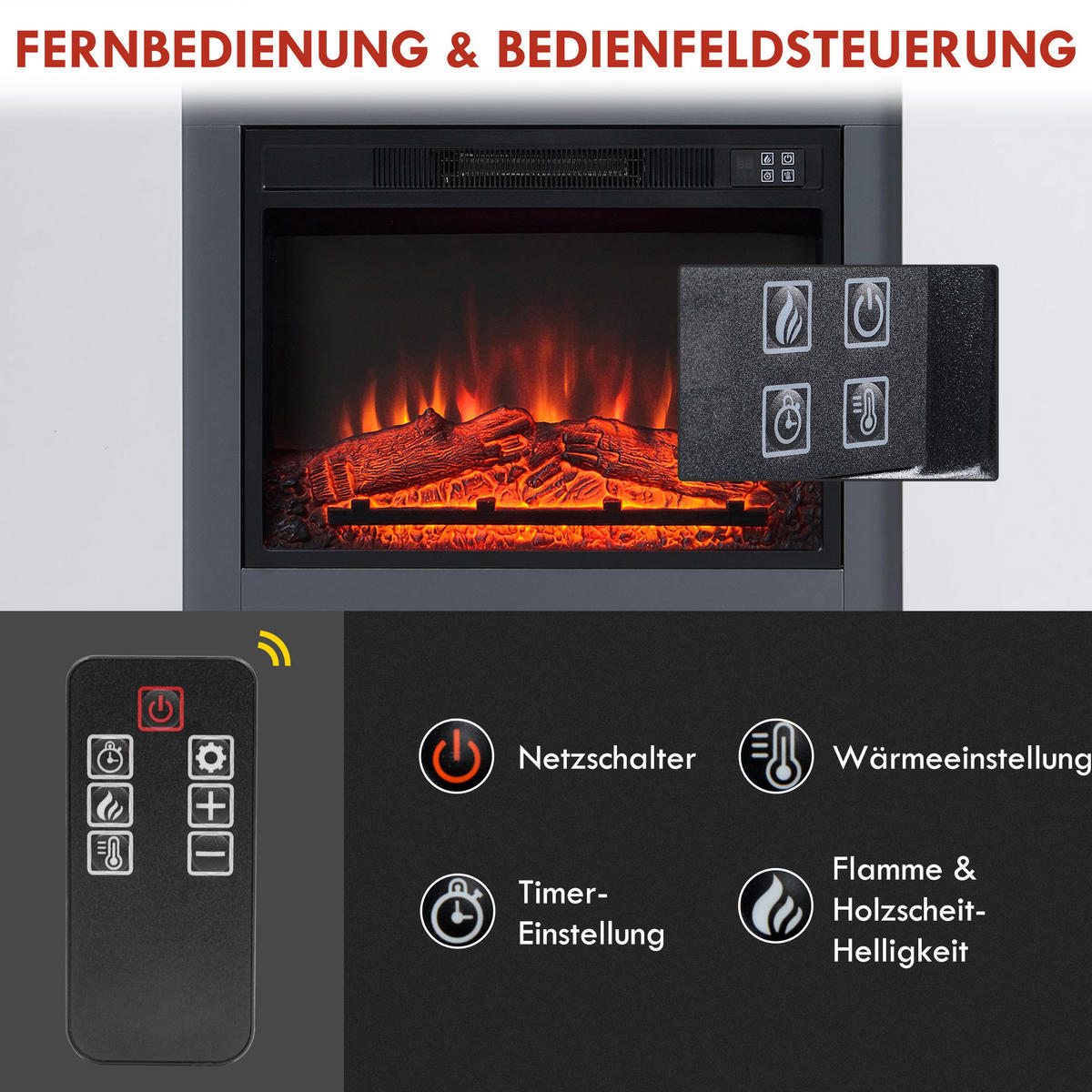 LED Elektrokamin mit Flammeneffekt, 113 x 26,6 x 87,5 cm, Weiß - Weiß, Metall (26.6/87.5/113cm) - HOMCOM