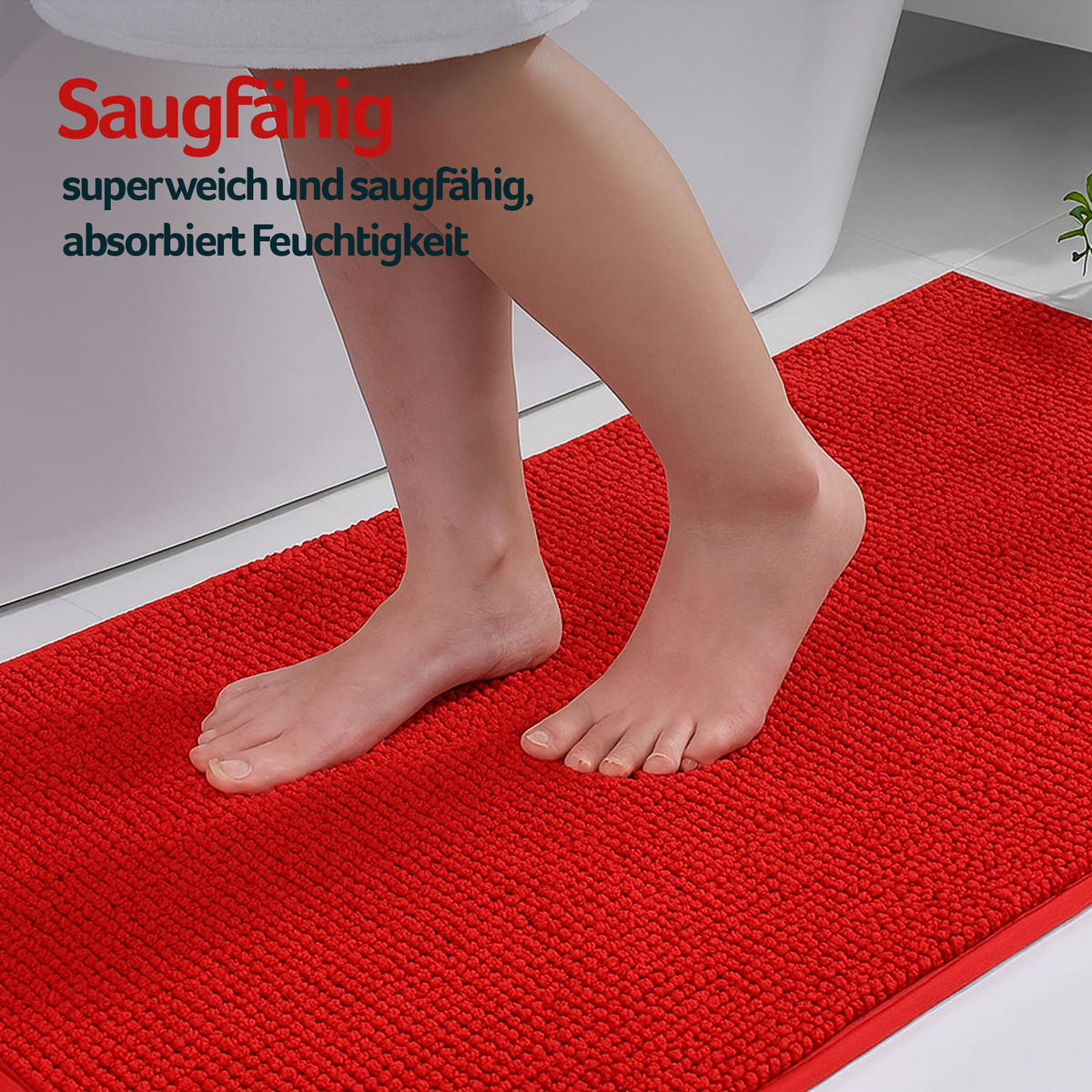 BADEMATTE Chenille 60x90cm Rot - Rot, Textil (90/60cm) - Bestlivings
