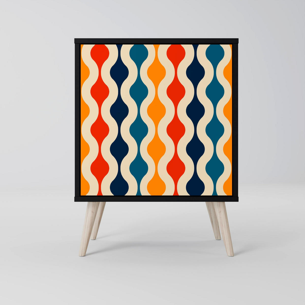 SIDEBOARD COLORFUL NOSTALGIA, Schwarz, 57,5x42x75,5 cm, Goldfarbene Metallfüße - Goldfarben/Multicolor, Holzwerkstoff/Metall (57.5/75.5/42cm) - SpaceRebels