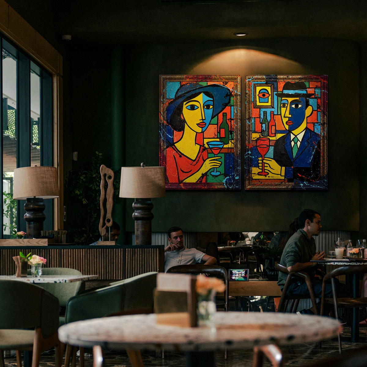 GEMÄLDE Dame in der Bar Schattenfugenrahmen Gold 140x100 cm - Goldfarben, Holz (140/100cm) - YS-art gallery