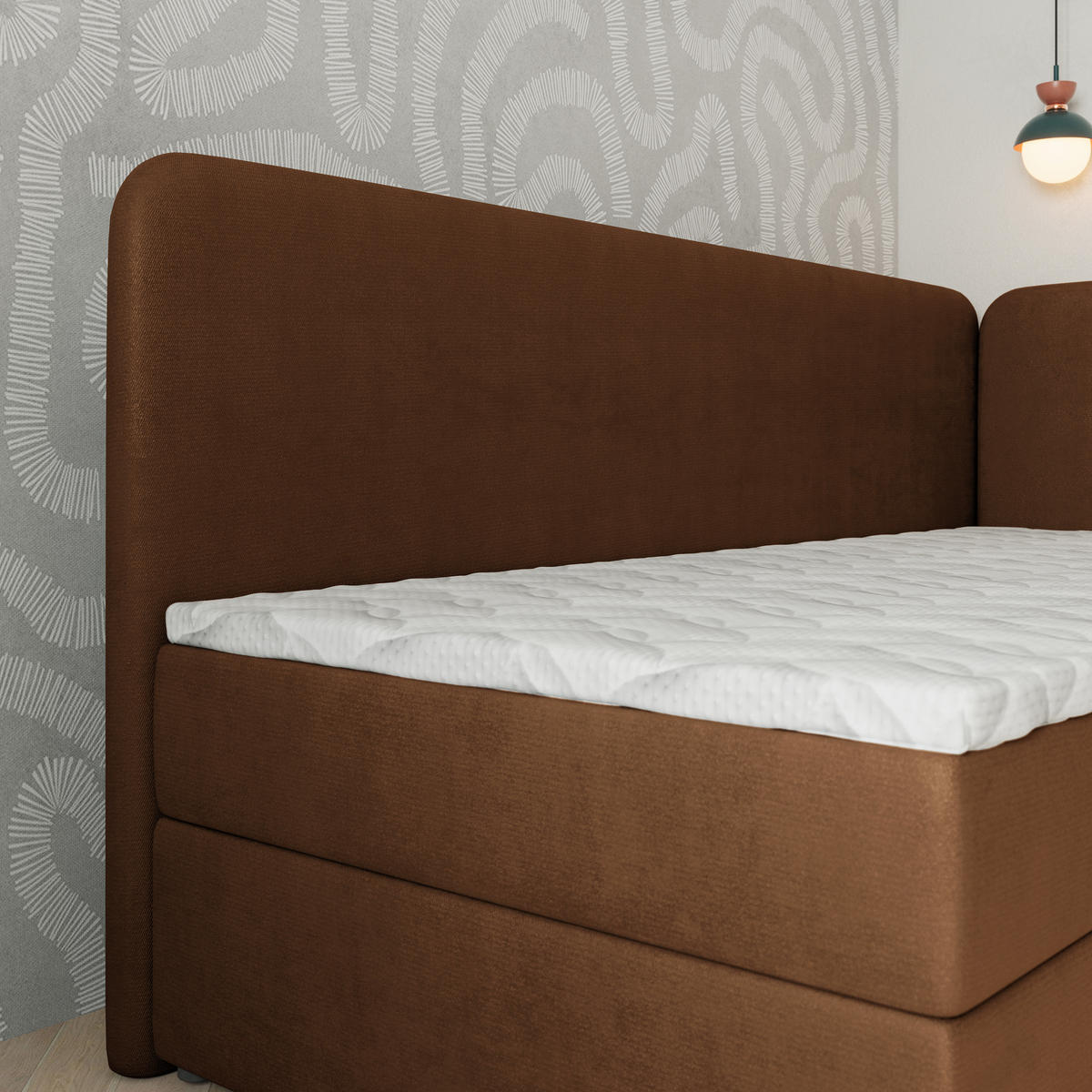 BOXBETT GINA 100x200 cm mit Matratze und Topper, H2+H3 - Braun - Braun, Holz (100/200cm) - MASSENO