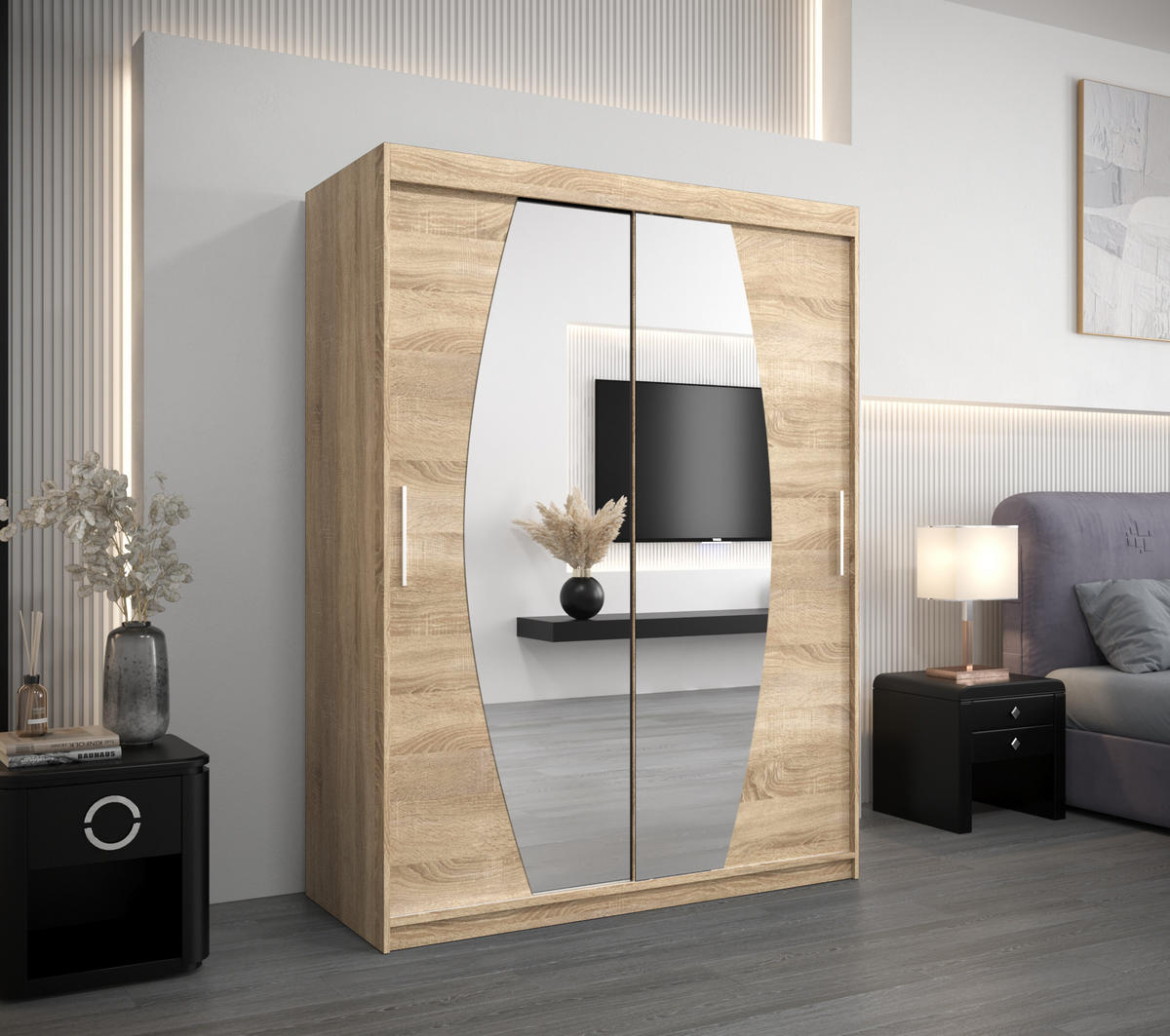 SCHWEBETÜRENSCHRANK 200/150/62 2-türig - Silberfarben/Sonoma Eiche, Holz/Kunststoff (150/200/62cm) - Abiks Möbel