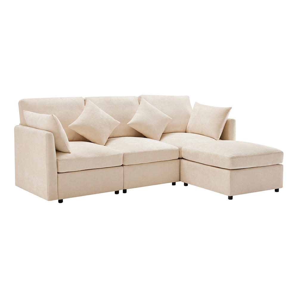 ECKSOFA in Beige Chenille-Stoff， L-förmiges - Beige, Kunststoff/Textil (161/216cm) - KOMHTOM