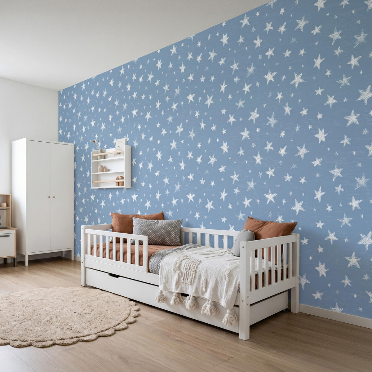 KINDERTAPETE - Sterne - Muster - Blau - 450x220 cm - Hellblau, Papier (450/220cm) - OnlyWow
