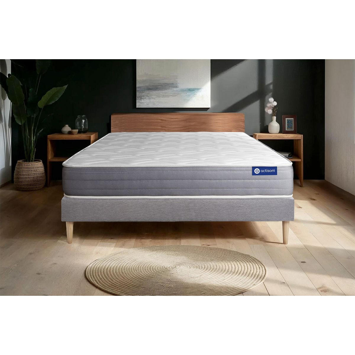 BETT Actiflex dream Taschenfederkern und Memory-Schaum 130 x 220 cm h1 - Kit Bettgestell Grau - Beige/Grau, Karton/Holz (130/220cm) - ACTISOM