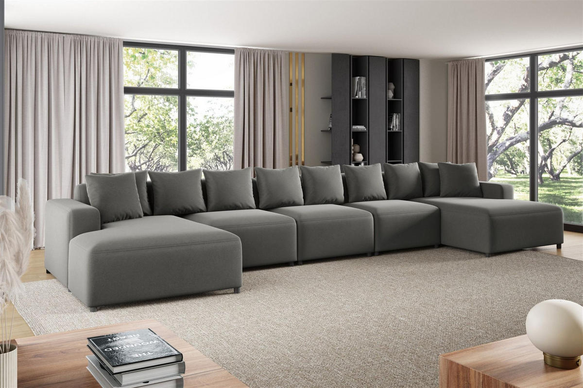 WOHNLANDSCHAFT Megan Xl In Salvador - Grau, Holzwerkstoff/Textil (517/75/165cm) - Fun Möbel