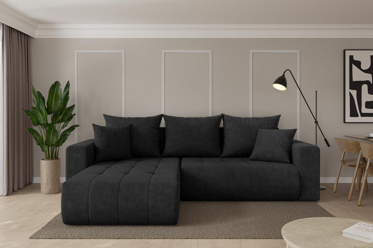 ROHOVÁ SEDAČKA s funkcí spaní, otoman vlevo MILA-L 277x194x86 černá velur - černá, kompozitní dřevo/textil (277/194cm) - ALTDECOR