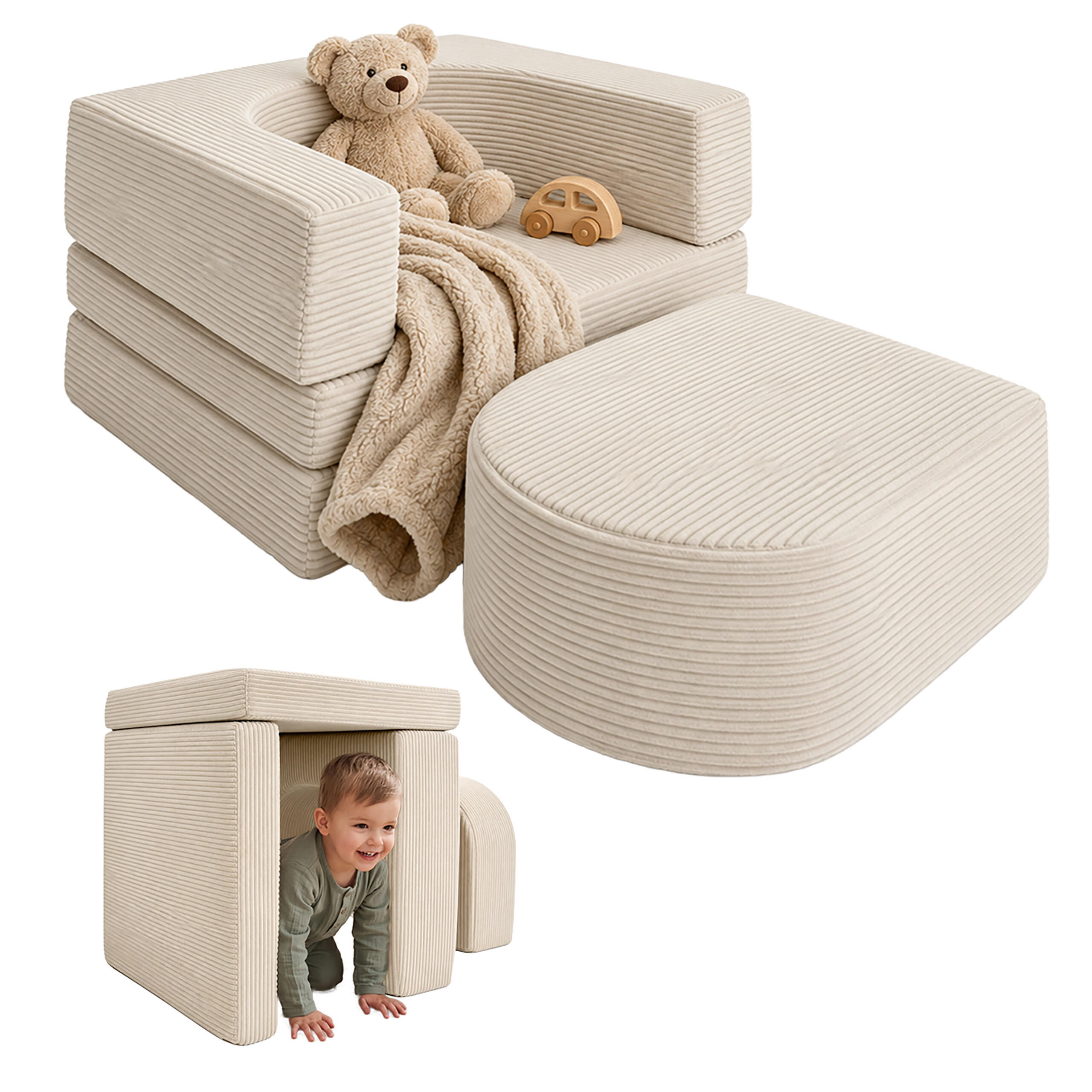 KINDERSESSEL Beige 4-tlg. modular Cord - Beige, Kunststoff/Textil (65/40/65cm) - Relaxdays