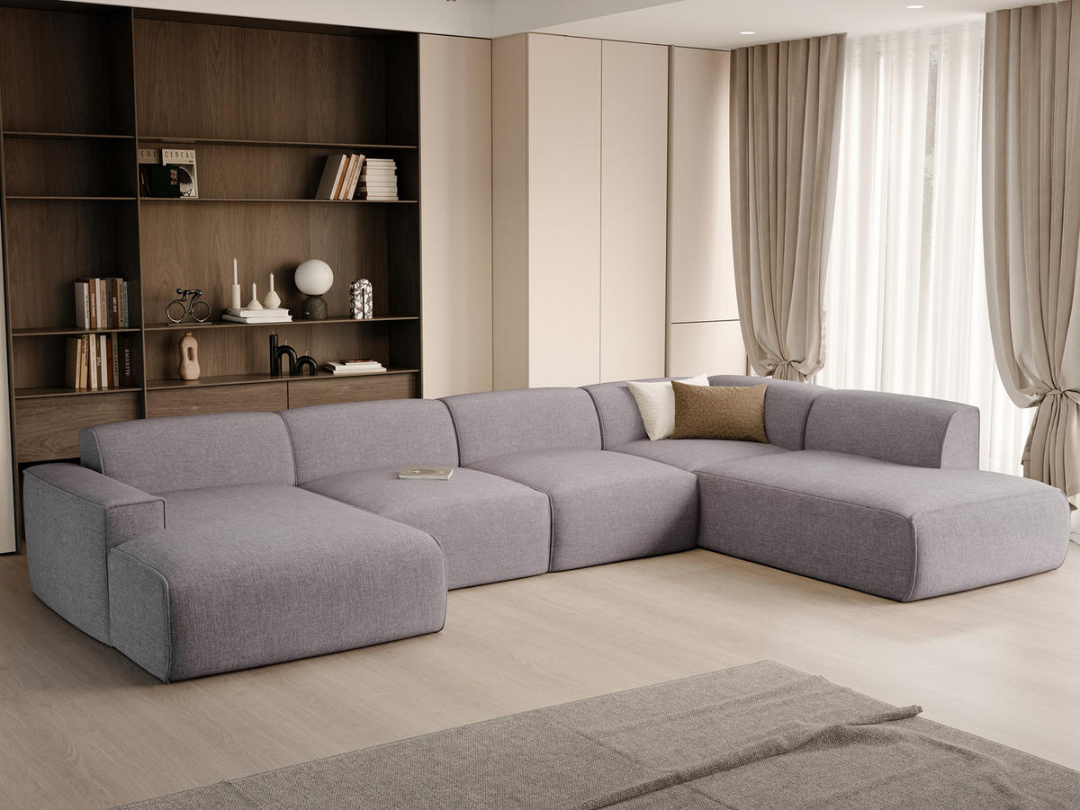 WOHNLANDSCHAFT DOVE Chenille-Stoff in Hellgrau - Hellgrau, Holzwerkstoff/Kunststoff (300/85/90cm) - Idohome