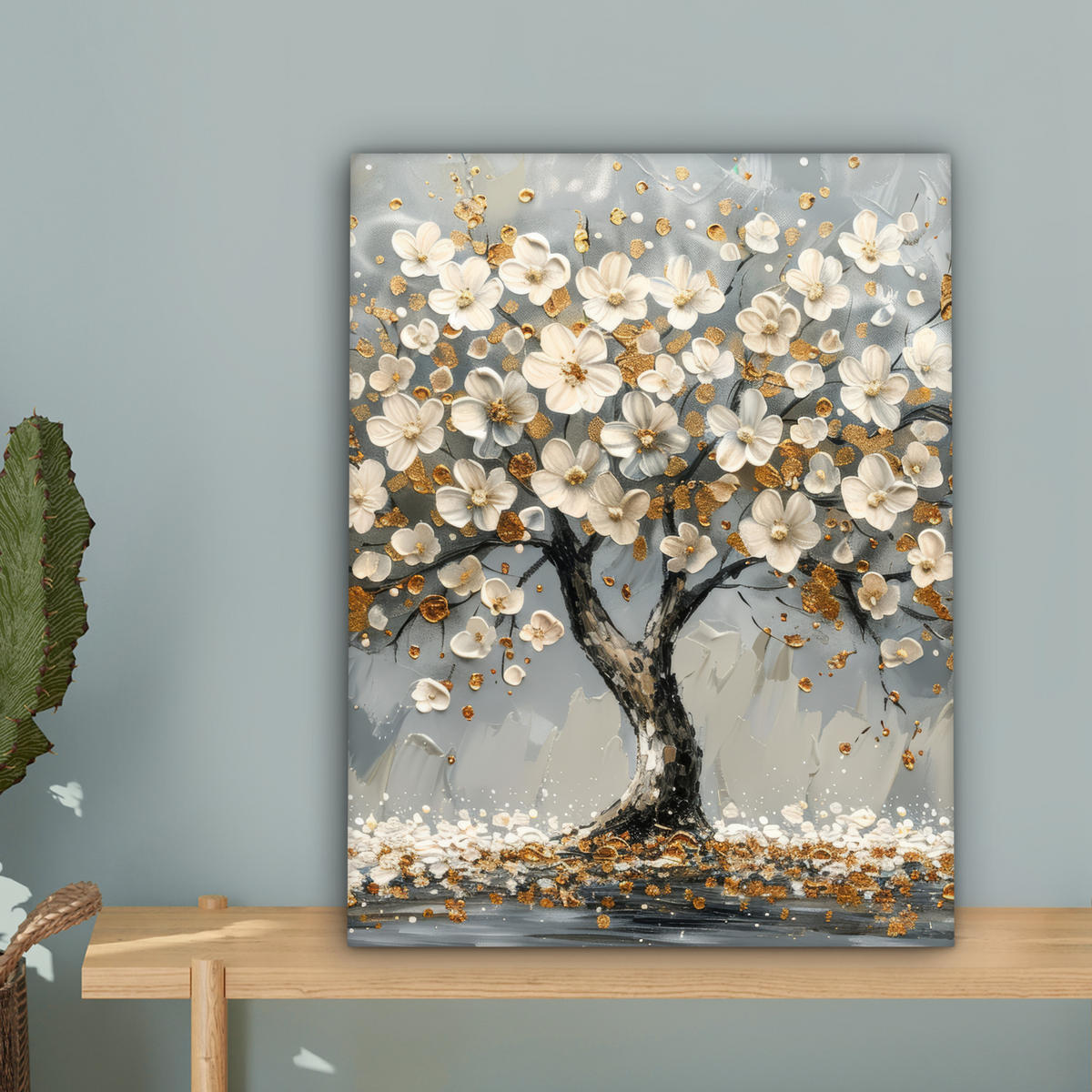 LEINWANDBILD Baum - Blumen - Weiß - Natur - Kunst 30x40 cm - Weiß, Textil (30/40cm) - MuchoWow
