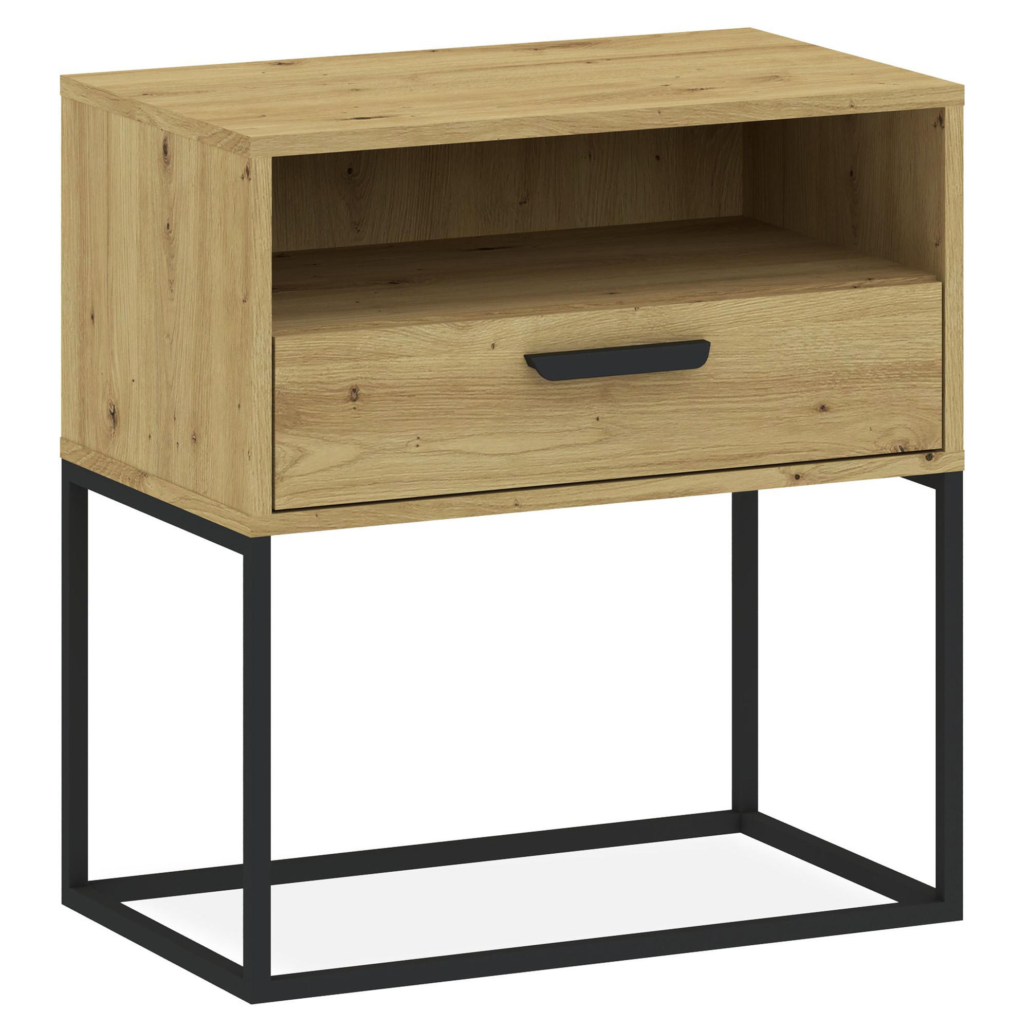 NACHTTISCH RECTUS Nachtschrank, Modern - Eichefarben/Schwarz, Holzwerkstoff (60/65/39cm) - KONSIMO®
