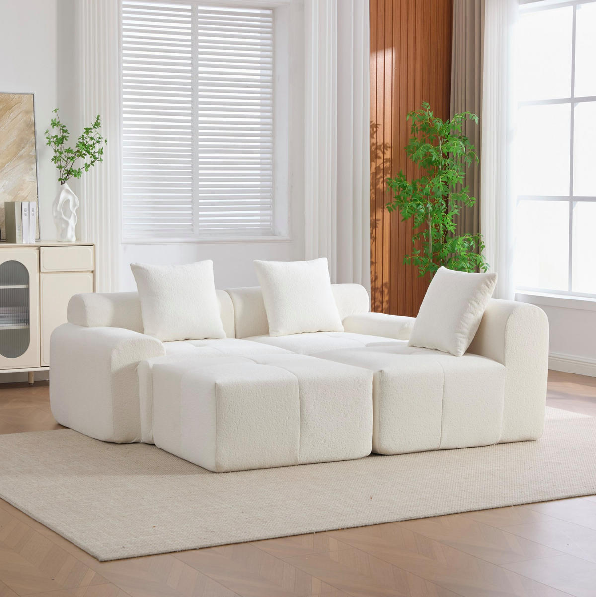 ECKSOFA 268/102/78 cm Beige aus Kordstoff modular ohne Montage - Beige, Textil (100/97cm) - OKWISH