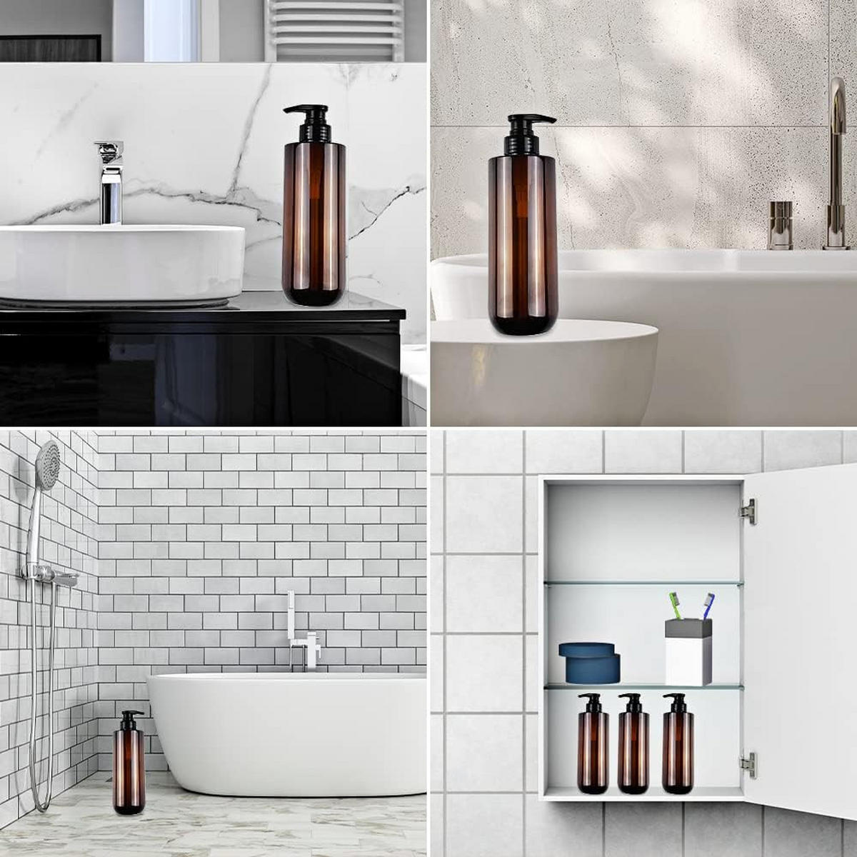 SEIFENSPENDER , Set mit 4 Lotionspenderflaschen à 500 ml - Braun, Kunststoff (6.7/20.7/6.7cm) - BELZ